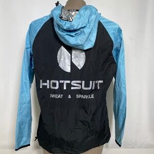 HOTSUIT Blue Black Hooded Training Sweat Suit Sauna Jacket Women's LARGE